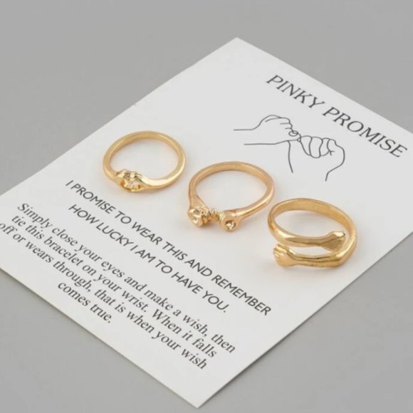 3pc Gold Couples Adjustable Promise Ring Set - Picture 5 of 6